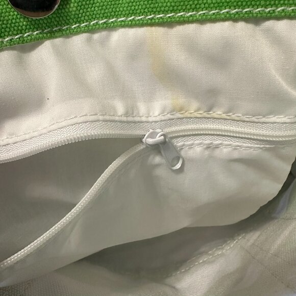 Vintage New Kirra White Canvas Bag with Green Stripes Yellow Trim Purse Beach - Picture 7 of 12